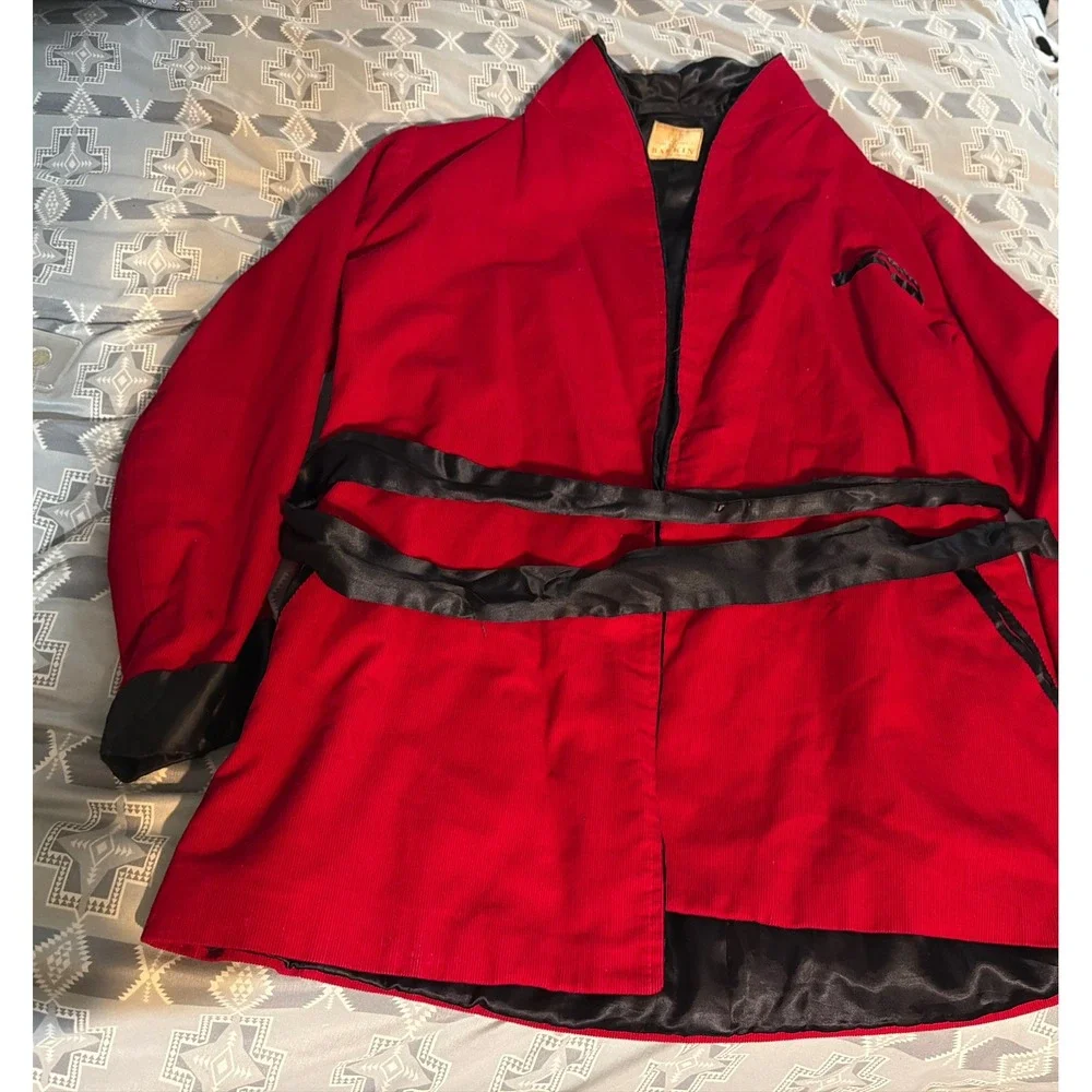 VTG 50-60s Baskin Chicago Mens Large , Red Corduroy Smoking Jacket Lounging Robe